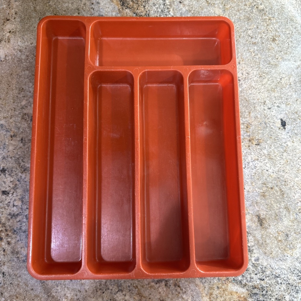 Vintage MCM Max Klein C65 Cutlery Silverware Drawer Organizer Burnt Orange Retro